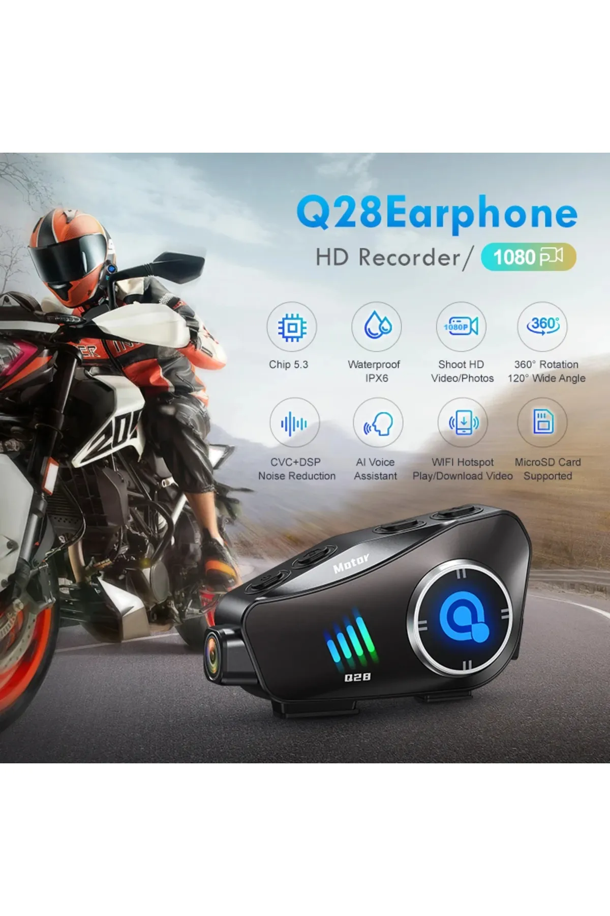 Bilişim Burada Q28 Intercom + 32Gb Sd Kartlı Kameralı Bluetooth Motosiklet Kask Kulaklığı – Sürüşte Üstün Iletişim Ve Eğlence!